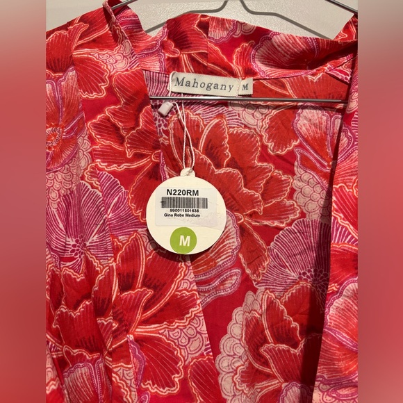 Mahogany Kimono Robe Red Pink Floral Print Cotton Flower Pattern Pajamas Boho - Picture 2 of 8
